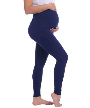 Amorbella Maternity Leggings Over Bump Cotton Soft Pants Yoga Pajama M Navy Blue