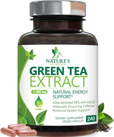Green Tea Extract 98% Standardized EGCG - 3X Strength for Natural Energy - Heart Support with Polyphenols - Gentle Caffeine - 240 Capsules 240 Count (Pack of 1)