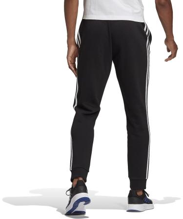 adidas Men's Essentials Fleece Tapered Cuff 3-Stripes Pants - Black/White - Size Medium - Buy Online on GoSupps.com