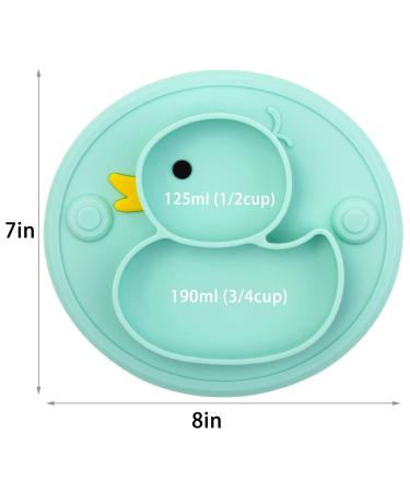 Silicone Baby Plate with Suction | Divided Duck Dishes for Kids | BPA-Free & Microwave Safe | Green - Buy Online on GoSupps.com