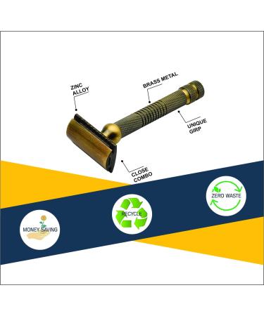 Pearl Double Edge Safety Razor - Eco-Friendly Men's Shaving Kit | Premium Close Comb Reusable Razor | Perfect Father's Day Gift (Antique Brass - Buy Online on GoSupps.com