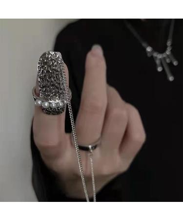 Inateannal Pearl Finger Nail Ring Open Nails Ring Chain Fingertip Manicure Statement Ring Nail Art Accessories for Women Teen Girls - Buy Online on GoSupps.com