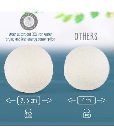 6 XXL Organic Merino Wool Dryer Balls for Laundry | Handmade in Nepal | Reduces Drying Time | Reusable Fabric Softening Balls - 7.5cm 60g - Buy Online on GoSupps.com