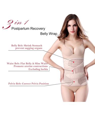 3 in 1 Postpartum Support Belly/Waist/Pelvis Belt Shapewear - Beige, One Size - Buy Online on GoSupps.com