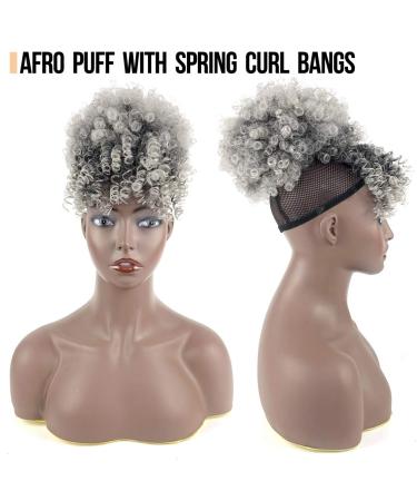 Gray Afro Puff Drawstring Ponytail with Replaceable Bangs - Short Afro Curly Hair Bun Clip in Hairpiece - Buy Online on GoSupps.com