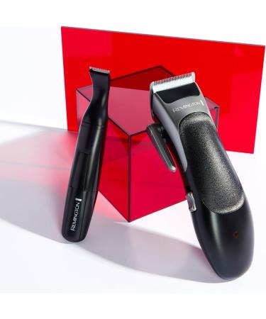 Remington Hair Clipper and Detail Trimmer (25 Piece kit incl. 6 Sectioning Clips 6 Comb attachments (3mm-25mm) Ear Taper Combs Scissors Storage Pouch etc. 40 Minutes Cordless Usage) HC367 - Buy Online on GoSupps.com