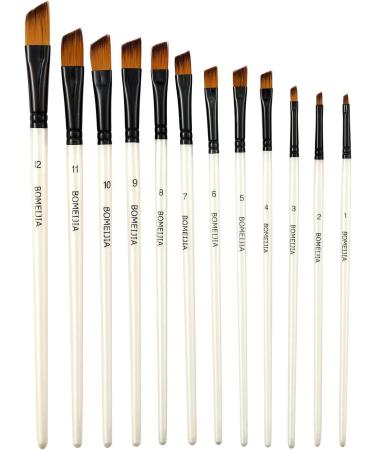 GETHPEN 12pcs Pearl White Angled Paintbrush Set - Nylon Hair Brushes for Acrylics, Watercolors, Gouache, Inks, Oil, Tempera - Angular Paint Brushes - Buy Online on GoSupps.com