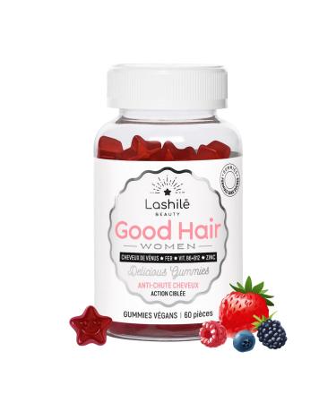 Lashil Beauty - Good Hair Women - Food Supplements - Anti-Hair Loss - Made in France - Venus Hair Biotin Iron Zinc MSM Vitamin B6 B12-60 Gummies