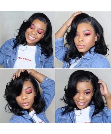Fadaina Short Bob Human Hair Wig 13x4 Lace Front Brazilian Body Wave Pre Plucked Transparent HD Wig for Black Women - 12 Loose Wavy Natural Color - Buy Online on GoSupps.com
