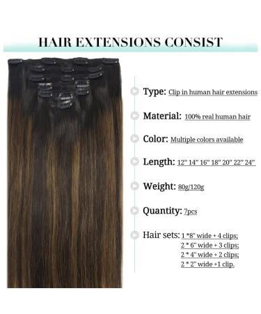 Doores Clip-In Extensions Real Hair | Balayage Dark to Chestnut Brown | 35cm 14 Inch | 120g Remy Hair - 7 Pieces Natural Hair Extensions - Buy Online on GoSupps.com