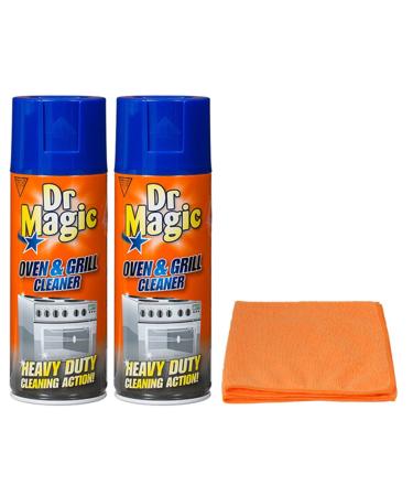 2X Dr Magic Oven and Grill Cleaner Spray (2X 390 ml)- Effortlessly and Effectively Remove All Stubborn Food Residues and Grease from Oven and Grill - with Ultra Absorbent Microfibre Cleaning Cloth 2X Dr Magic Oven and Grill Cleaner + Cloth