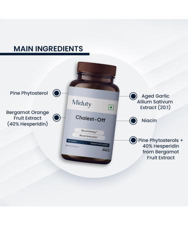 Miduty by Palak Notes Cholest - Off - Pine Phytosterol - Niacin - Bergamot Orange Fruit Extract - Aged Garlic Allium Sativum Extract - Gluten Free - Non-GMO - 60 Tablets - Buy Online on GoSupps.com