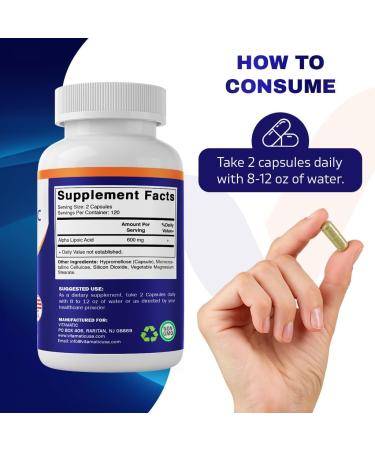 Vitamatic Alpha Lipoic Acid 600mg - 240 Non-GMO Vegetable Capsules - Gluten Free - Boost Your Health with 120 Servings - Buy Online on GoSupps.com