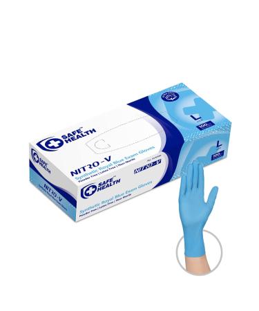 Safe Health NITRO-V Nitile-Vinyl Synthetic Exam Disposable Gloves Latex Free Powder Free Blue Box of 100 Large Medical Grade Clinic Nursing Food Hair Salon Cleaning Housework Blue 1 Box of 100 Pcs-large