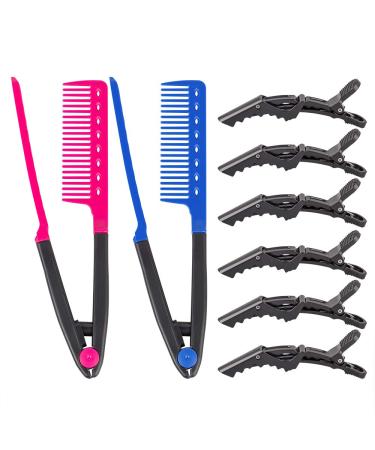 2 Pcs Hair Straightening Comb,DanziX Flat Styling Comb Hair Brush Comb with 6 Pcs Alligator Hair Clips for Home and Hair Salon Use