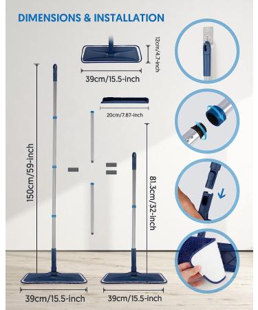 BPAWA Microfiber Flat Floor Mop for Hard Surfaces - Wet Dry Dust Mop with 4 Reusable Chenille Pads, Dark Blue - Buy Online on GoSupps.com