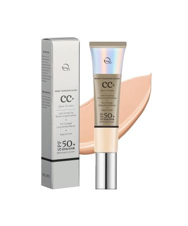 CC Cream Full Coverage Foundation with SPF 50+ Colour Correcting Full Coverage Foundation Concealer Foundation Makeup Flawless Cream Lightweight Concealer Long Lasting 24HR Waterproof Natural Color 30 g (Pack of 1) Natural-B