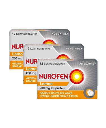 NUROFEN 200 mg Lemon meltable tablets - For mild to moderate pain & fever - From 6 years - 3 x 12 pieces