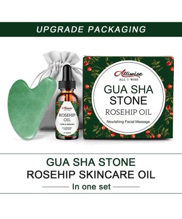 Gua Sha Facial Tools Set with Natural Jade Stone for Anti-Aging Massage - Includes Rosehip Face Oil for Puffiness and Fine Lines - 30ml - Buy Online on GoSupps.com