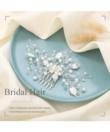 Ushiny Pearl Bride Wedding Hair Comb | Silver Crystal Leaf Bridal Headpiece | Elegant Accessories for Women & Girls - Buy Online on GoSupps.com