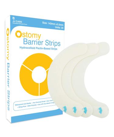 JJ CARE Ostomy Barrier Strips Pack of 20, 5.62 Elastic Barrier Strips for Colostomy Bags, Latex-Free Skin Barrier Strips, Hydrocolloid Ostomy Extenders, for Ostomy Supplies, Waterproof & Moldable