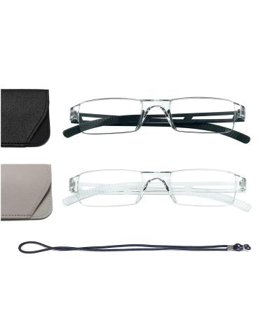 Hubeye 2 Pack frameworkless reading glasses light and convenient anti blue light reading aid for women men with glassesholster 1.50 black/clear 1.5 diopters