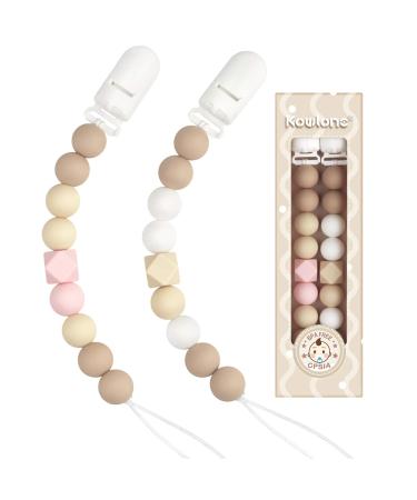 Yolnkos Pacifier Chain Boy Girl Dummy Clips Pacifier Clips Holder Pacifier Chains for Baby Shower 2 Pieces (Pink Beige) - Buy Online on GoSupps.com