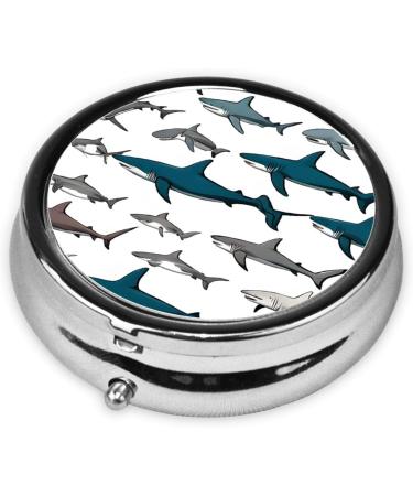 Buy Sharks Nautical Round Pill Box - 3 Compartment Mini Decorative Travel Organizer for Vitamins & Medicine - Buy Online on GoSupps.com