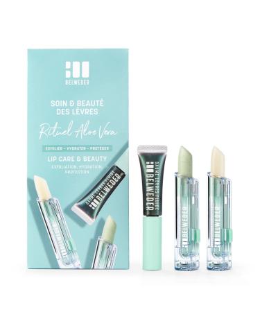 BELWEDER - Aloe Vera Ritual Beauty and Care Set - 2 Exfoliating and Nourishing Lip Balms + 1 Regenerating and Protective Fluid Balm