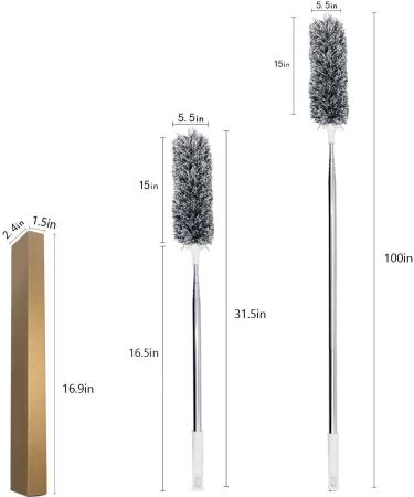 100 Stainless Steel Microfiber Duster with Extension Pole - Extendable, Bendable Head for High Ceiling Fan, Interior Roof, Cobweb, Gap Dust - Wet/Dry Cleaning - Buy Online on GoSupps.com
