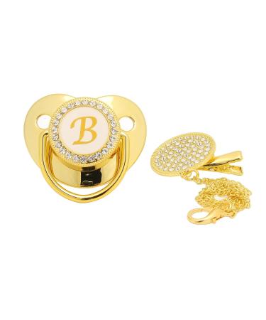 Premium Glittering Golden Baby Pacifier - Curved Design Safe Materials 26 Letters (B) with Clips for 6-18 Months - Buy Online on GoSupps.com