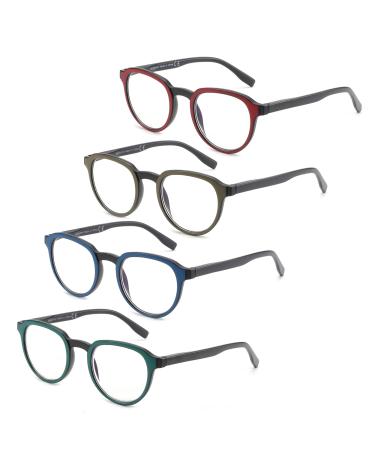 Zenottic 4 Pack anti-blue light Retro Round reading glasses anti-headache/glare/eye load Reader Computer Glasses Women/Men A01 +1.50