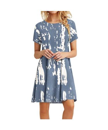 Women's Casual Floral Print Dress Summer Crew Neck Short Sleeve Beach Dress Swing Flowy Dresses for Women 2023 XX-Large 05-navy