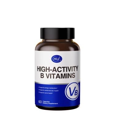 HUJ High-Activity B Vitamins - Supports Normal Energy Metabolism & Nerve System Health - Supplement with 8 B Vitamins Inositol and D-Chiro Inositol - 60 Capsules.