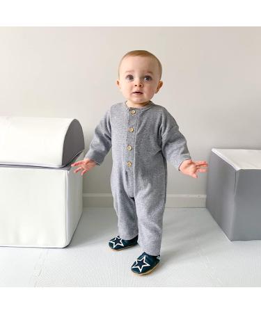 Dotty Fish Soft Leather Baby Shoes | Non-Slip Suede Soles | Toddler Shoes for Boys | Navy and White Star Design | Sizes 0-6 Months to 4-5 Years - Buy Online on GoSupps.com