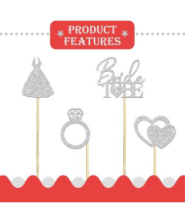 24 PCS Bride to Be Cupcake Toppers Bridal Shower Cupcake Picks Decors Engagement Wedding Bachelorette Party Cake Decorations Supplies Silver Glitter - Buy Online on GoSupps.com