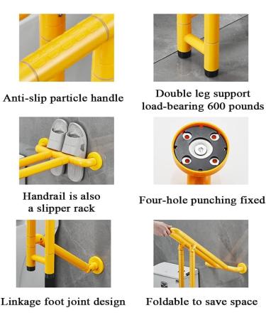 Wall to Floor Mounted Toilet Grab Bar Flip-up Shower Handrail with Legs U-Shaped Safety Balance Hand Support Grips for Seniors Pregnant Heavy Duty Handicapped 75cm Yellow - Buy Online on GoSupps.com