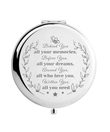 WHING Behind You All Your Memories - Pocket Travel Engraved Makeup Mirror for Women  Friends  Sister  Mom Coworkers Christmas Birthday Graduation Leaving Gifts