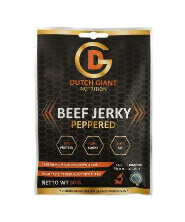Dutch Giant Beef Jerky Peppered | 10 x 50 gram | 500g Beef Jerky for People | Dried Meat | Biltong | American Food | Snack | Survival Ration | High Protein | Musclemeat