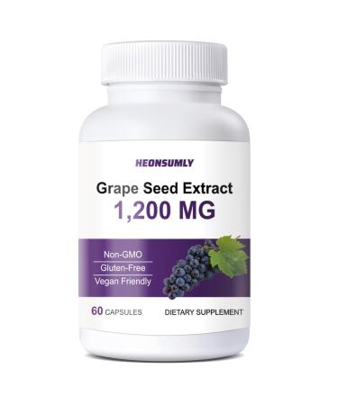 HEONSUMLY Grape Seed Extract 1200mg Powerful Antioxidant Support Non-GMO Gluten-Free 60 Capsules