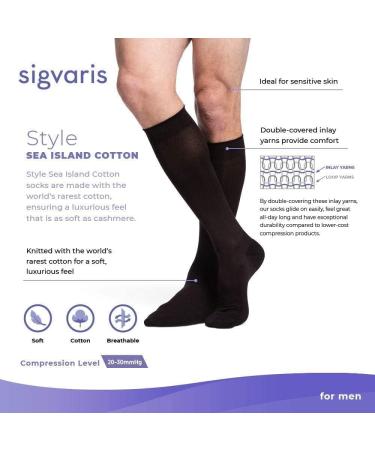 Buy SIGVARIS Men's Sea Island Cotton 220 Closed Toe Calf-High Socks 20-30mmHg - Black - Large Long | International Shipping Available - Buy Online on GoSupps.com
