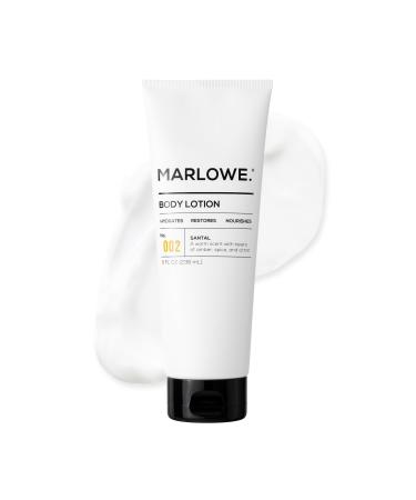 MARLOWE. No. 002 Santal Body Lotion 8 Oz Moisturizing & Nourishing Daily Dry Skin Lotion for Men Made with Hydrating Natural Aloe Vera Non-Oily Warm Amber Sandalwood & Citron Scent Vegan