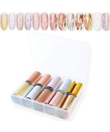 SILPECWEE 10 Rolls Gold Nail Foil Rose Gold Flakes Metallic Nail Transfer Foil Nail Art Stickers Nail Design Stickers Foils for Nails Nail Art Accessories (1.57inches 39.4inches) Classy Style