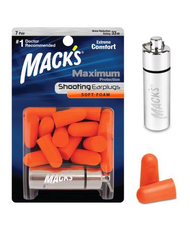 Mack's Maximum Protection Soft Foam Shooting Ear Plugs, 33 dB Highest NRR  Comfortable Earplugs for Hunting, Tactical, Target, Skeet and Trap Shooting (7 Pair Plus Travel Case) 1 Count (Pack of 1)