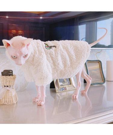 TENGTUD Hairless Cat Clothes Autumn And Winter Thicken Sphynx/Devon Cat White Coat-XL