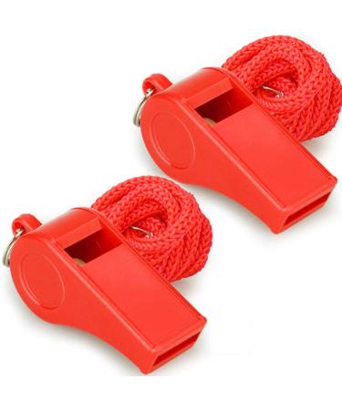 Hipat Red Emergency Whistles with Lanyard, Loud Crisp Sound, 2 Packs Plastic Whistles Ideal for Lifeguard, Self-Defense and Emergency