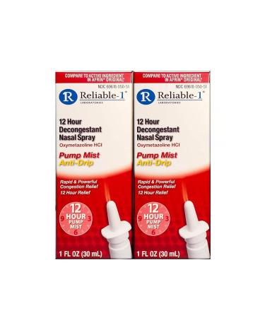 Nasal Spray by Reliable 1 Laboratories | 12 Hour Relief Nasal Decongestant | Rapid and Powerful Sinus Relief Nose Spray | Pump Mist Anti Drip Congestion Relief | Oxymetazoline HCI | 1 Fl Oz 2-Pack 1 Fl Oz (Pack of 2)