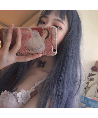 Shop Realistic Long Straight Wig with Air Bangs - Natural Look in Blue Gray Creamy White & Light Pink - Perfect for COSplay - Buy Online on GoSupps.com