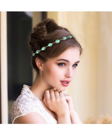 Campsis Festival Gold Crystal Head Chain - Adjustable Boho Gypsy Headpiece for Women and Girls (Green) - Buy Online on GoSupps.com