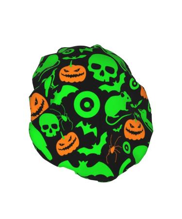 Green Ghost Horror Halloween Pumpkin Printed Shower Cap - Waterproof Bath Cap for Women - Fits All Head Sizes and Hair Textures - Buy Online on GoSupps.com